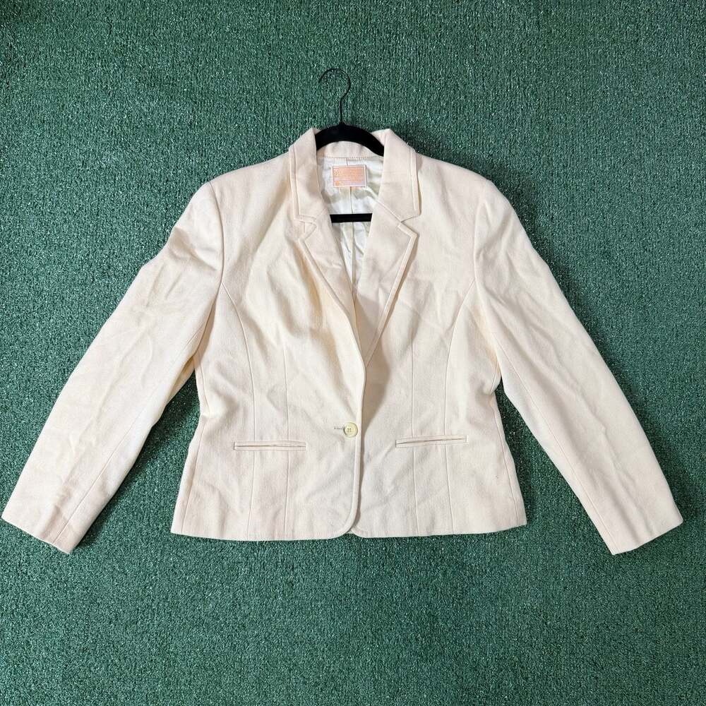 Vintage Pendleton Women's Cream Wool One-Button Blazer Jacket - Picture 1 of 8